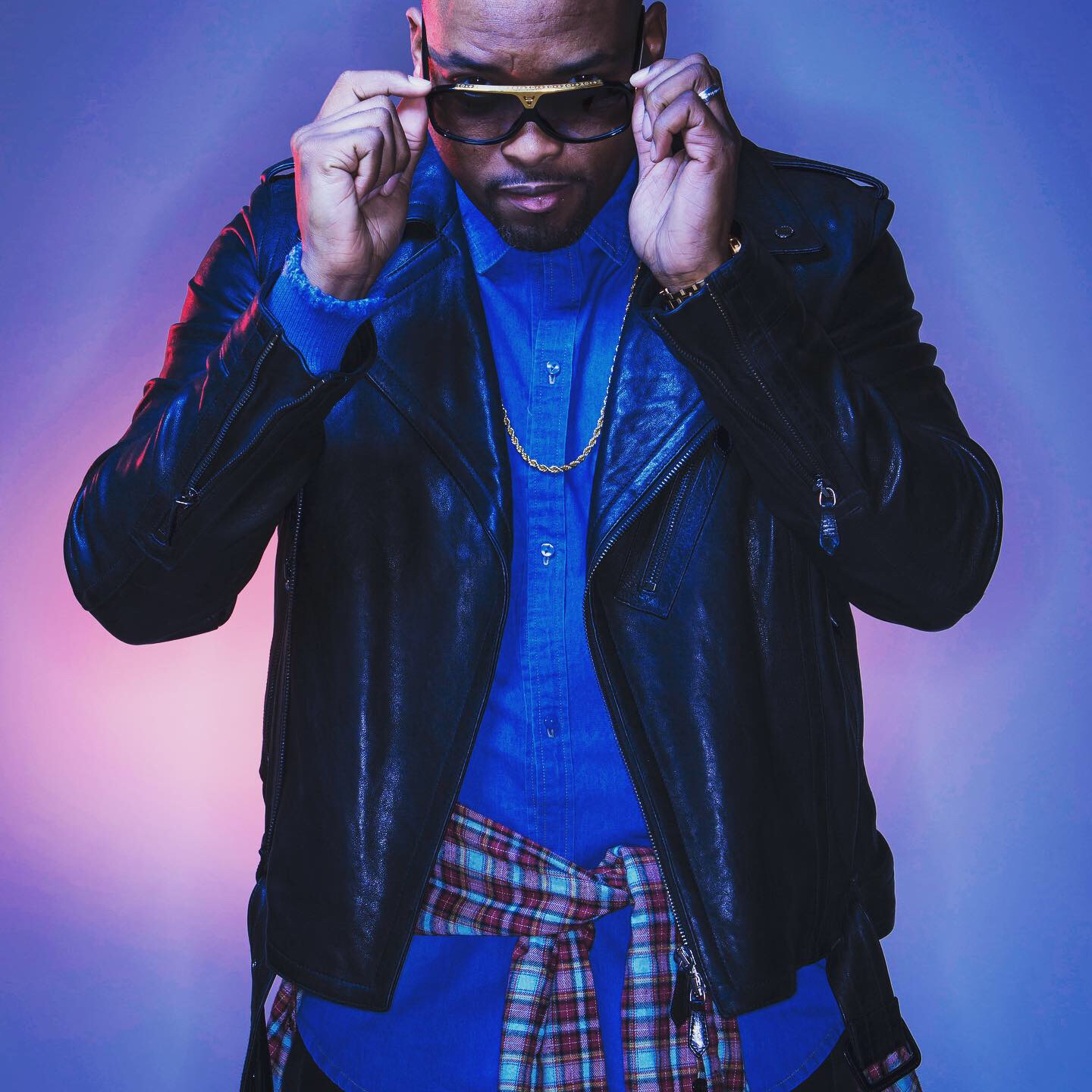 Studio portrait in a leather jacket